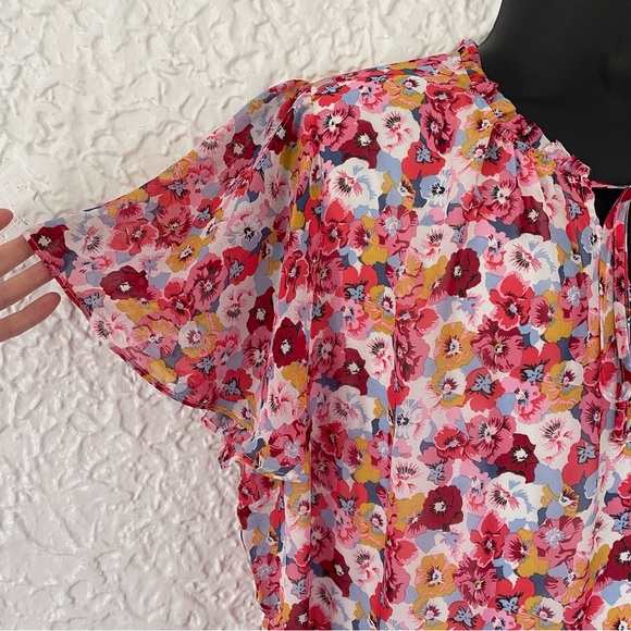 Lane Bryant Pink Short Sleeve Floral Chiffon Tiered Maxi Dress Size 22/24 - Picture 5 of 11